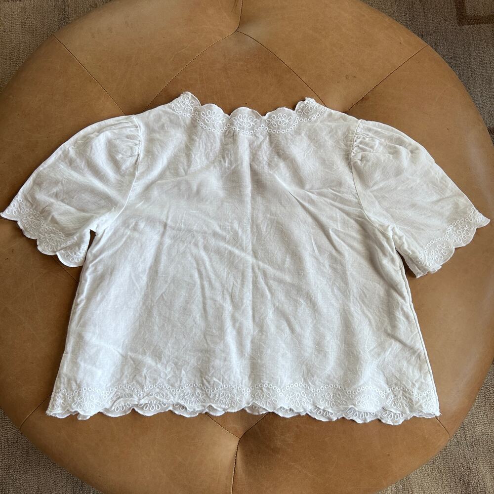 Joie Linen Cotton Eyelet Embroidered Top White Scalloped Prairie French Girl M - Picture 6 of 10